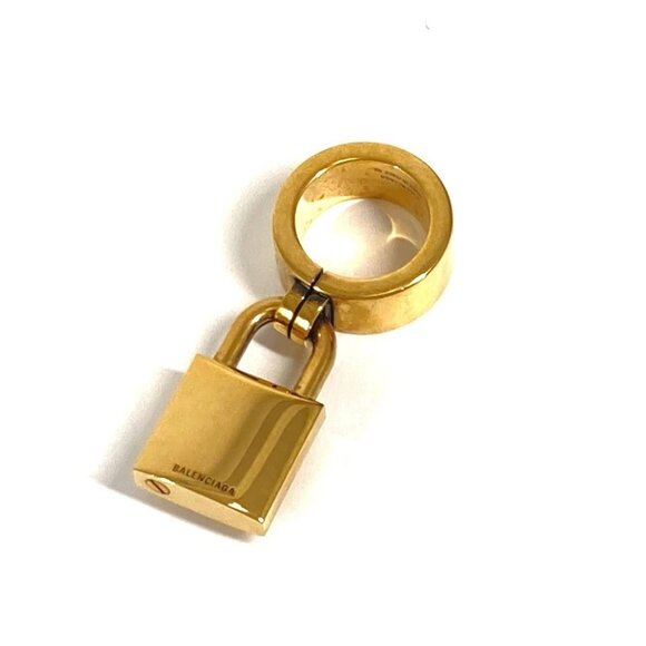 BALENCIAGA Padlock logo Accessories Ring Metal Gold - Picture 2 of 11